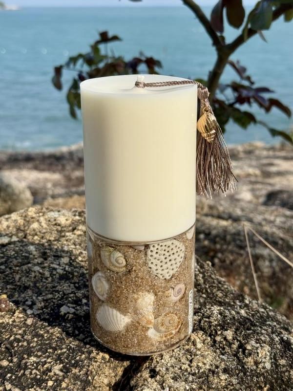 006 Beach Shell Soy Candle with Epoxy Sand Base – Designed on Koh Samui