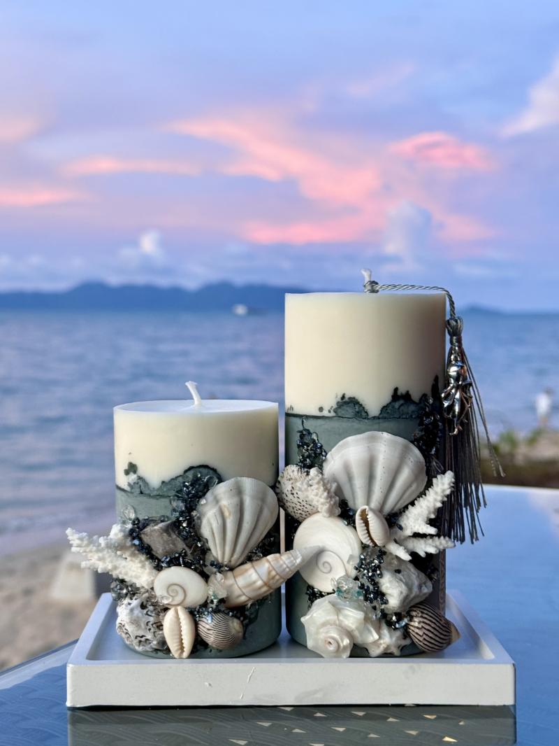 016 Shell Soy Candle Set with Concrete & Tray – Designed on Koh Samui