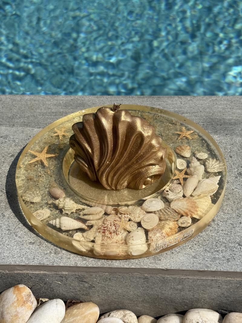 023 Golden Shell Soy Candle on Seashell Tray – Koh Samui Decor