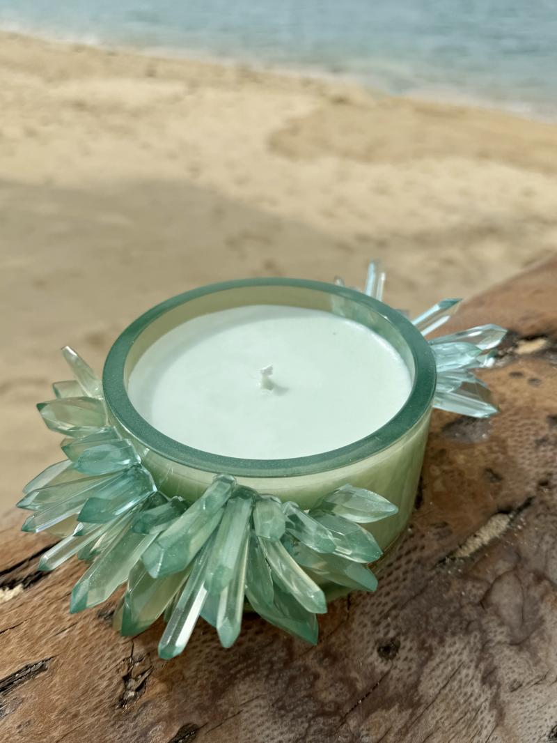 030 Green Crystal Soy Candle in Resin Jar – Tropical Decor