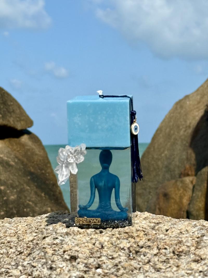 039 Blue Serenity Candle with Epoxy Resin and Figurine